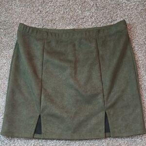 Rainbow Olive Green Mini Skirt with Front Slits